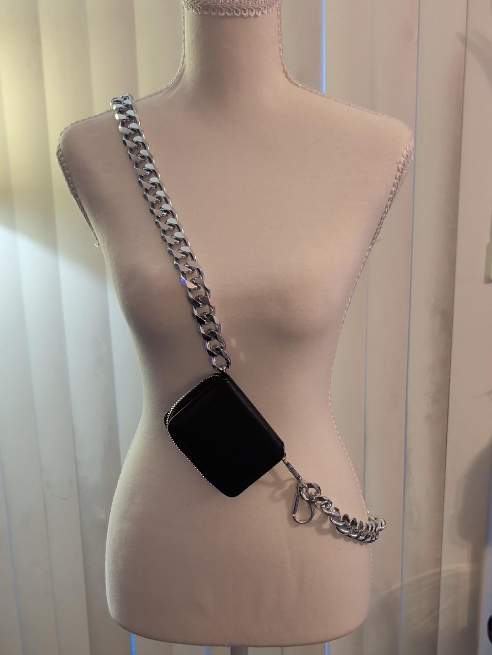 Saint Grace Black Mini Crossbody Pouch with Thick Silver Chain